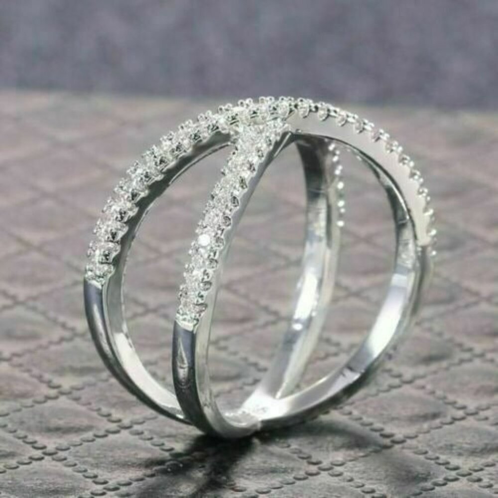 Sterling Silver Pave Diamond Criss Cross Ring - Picture 6 of 6